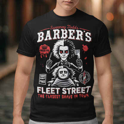 This bold shirt pays tribute to Sweeney Todd’s Barber Shop, the infamous haunt of Fleet Street. The shirt captures the eerie charm of the Demon Barber himself. Perfect for theatre fans, horror enthusiasts, or anyone with a taste for the macabre, this shirt is equal parts stylish and sinister.