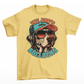 Yellow t-shirt with a dog wearing a cap and sunglasses with text "THE DOGS BOLLOCKS".