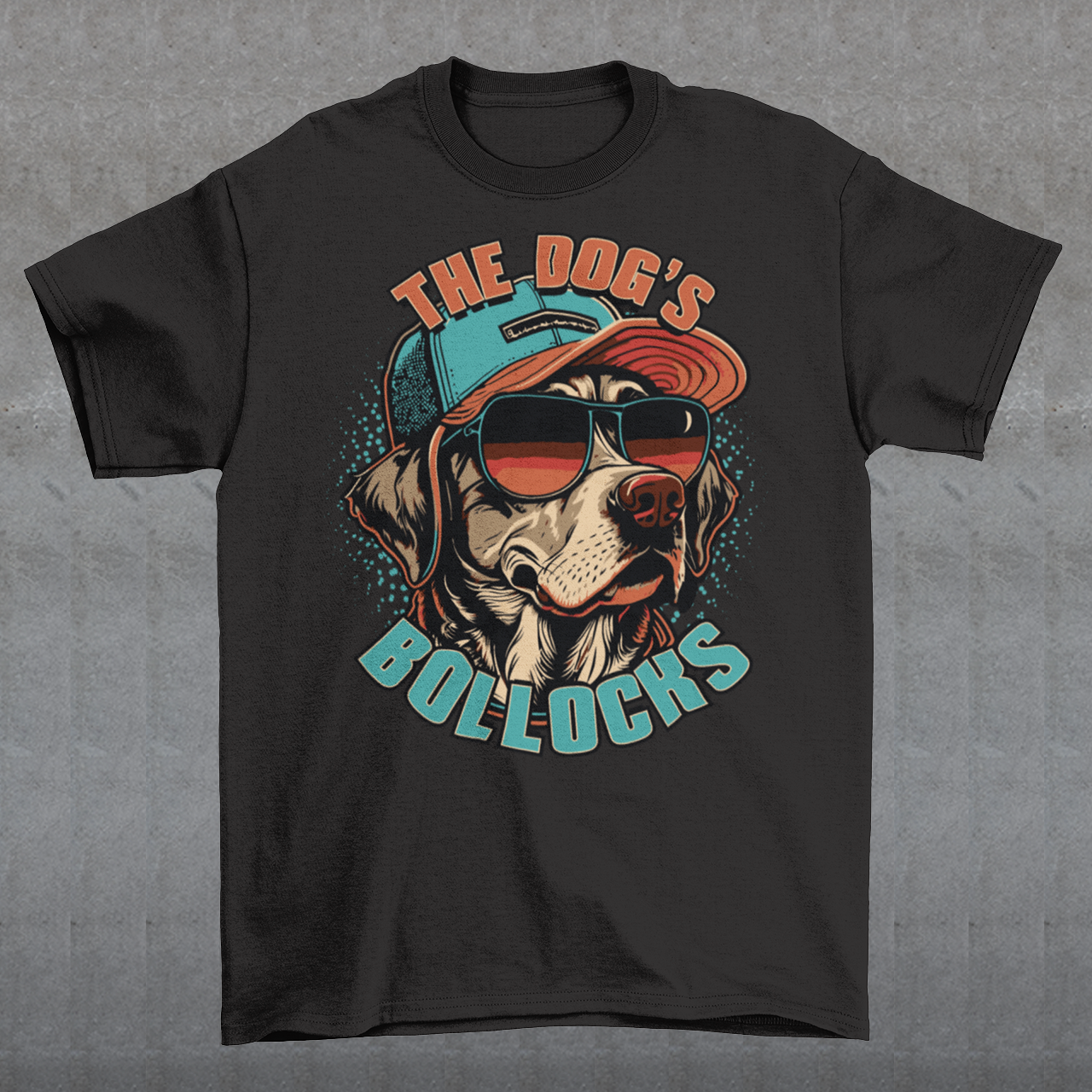 Introducing our funky and hilarious t-shirt featuring a cool canine companion who's ready to take the fashion world by storm. This attention-grabbing design showcases a lovable dog wearing a stylish cap and trendy sunglasses. With an air of confidence and undeniable charm, this pup is sure to turn heads wherever you go. Emblazoned across the front of the shirt, you'll find the bold and cheeky text "THE DOG'S BOLLOCKS." It's a witty nod to the dog's confident demeanor and undeniable swagger.