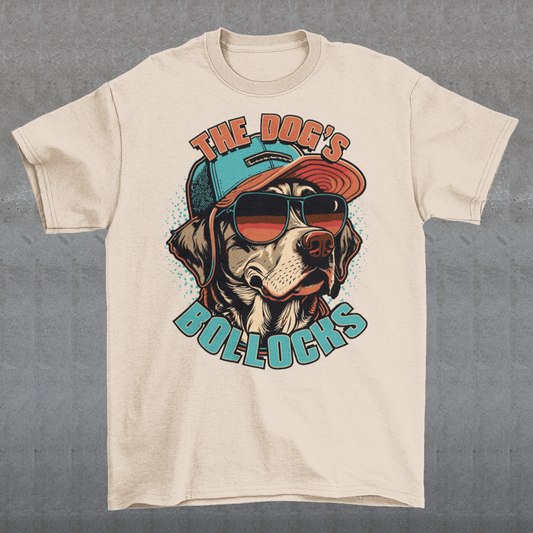 Introducing our funky and hilarious t-shirt featuring a cool canine companion who's ready to take the fashion world by storm. This attention-grabbing design showcases a lovable dog wearing a stylish cap and trendy sunglasses. With an air of confidence and undeniable charm, this pup is sure to turn heads wherever you go. Emblazoned across the front of the shirt, you'll find the bold and cheeky text "THE DOG'S BOLLOCKS." It's a witty nod to the dog's confident demeanor and undeniable swagger.