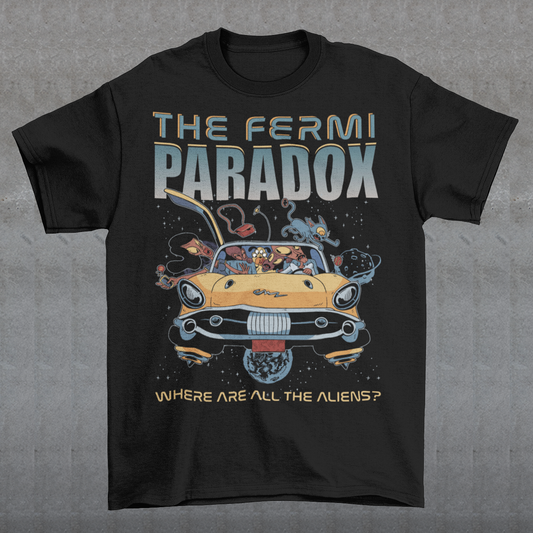 Introducing our exclusive and extraterrestrial-inspired masterpiece, the "Fermi Paradox Explorers" T-shirt! Dive into the cosmic unknown with this captivating design featuring a family of whimsical aliens embarking on an interstellar road trip through the vastness of space. A celestial spectacle unfolds as these charming extraterrestrial beings cruise through the cosmos in their otherworldly spaceship, maneuvering the cosmic vehicle with unparalleled finesse.