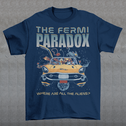 Introducing our exclusive and extraterrestrial-inspired masterpiece, the "Fermi Paradox Explorers" T-shirt! Dive into the cosmic unknown with this captivating design featuring a family of whimsical aliens embarking on an interstellar road trip through the vastness of space. A celestial spectacle unfolds as these charming extraterrestrial beings cruise through the cosmos in their otherworldly spaceship, maneuvering the cosmic vehicle with unparalleled finesse.