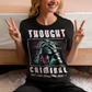This bold and edgy T-shirt features the phrase "THOUGHT CRIMINAL" in a glitched, distorted font, giving it a rebellious, cyberpunk-inspired aesthetic. The design evokes themes of censorship, free thought, and dystopian resistance, making it perfect for those who challenge the status quo. Whether you're a fan of cyberpunk, retro-futurism, or just love thought-provoking designs, this tee is sure to turn heads.