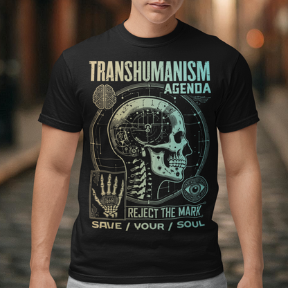 Step into the future—or run from it. This striking graphic tee captures the chilling collision of transhumanist ambition and apocalyptic prophecy. Featuring a sleek, cybernetic figure etched with the ominous Mark of the Beast (𝟨𝟨𝟨), it’s a bold statement on the accelerating merge between man, machine, and control. With glitchy digital motifs, biometric scan lines, and occult symbolism woven into the design, this shirt doesn’t just question the future—it dares it.