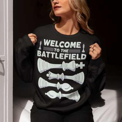Step onto the board in style with this striking chess-themed t-shirt. Featuring four chess pieces boldly lined up across the chest, this design captures the power and elegance of the game. Above them, the phrase "WELCOME TO THE BATTLEFIELD" commands attention, setting the tone for every strategic thinker and competitor. Whether you're a seasoned grandmaster or just love the game, this shirt is your perfect uniform for everyday victories.