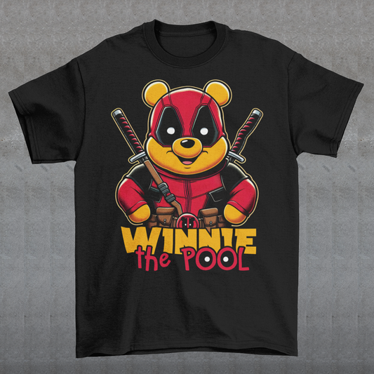 This t-shirt features a bold and playful design of Winnie the Pooh, reimagined as a tough, action-ready mercenary. Dressed in tactical gear, Pooh wields two crossed samurai swords on his back, giving him a fierce yet adorable warrior look. His expression is a mix of determination and charm, keeping the spirit of the beloved character alive, but with a thrilling twist.