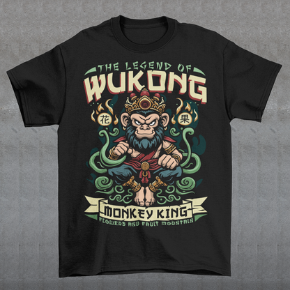 Channel the legendary power of the Monkey King with this bold and stylish tee. Featuring Sun Wukong, the mischievous yet mighty trickster from Journey to the West, this design captures his fearless spirit and fiery determination. Perfect for fans of Chinese mythology, martial arts legends, or anyone who wants to wear a symbol of rebellion, wit, and strength.