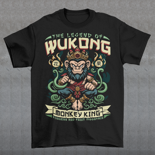 Channel the legendary power of the Monkey King with this bold and stylish tee. Featuring Sun Wukong, the mischievous yet mighty trickster from Journey to the West, this design captures his fearless spirit and fiery determination. Perfect for fans of Chinese mythology, martial arts legends, or anyone who wants to wear a symbol of rebellion, wit, and strength.