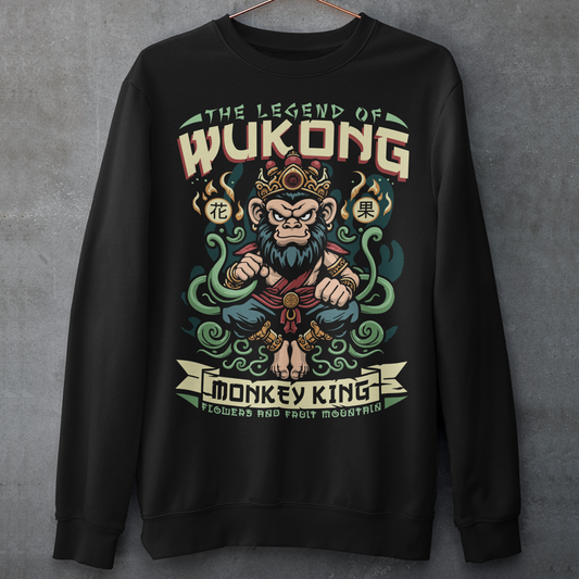 Channel the legendary power of the Monkey King with this bold and stylish sweatshirt. Featuring Sun Wukong, the mischievous yet mighty trickster from Journey to the West, this design captures his fearless spirit and fiery determination. Perfect for fans of Chinese mythology, martial arts legends, or anyone who wants to wear a symbol of rebellion, wit, and strength.