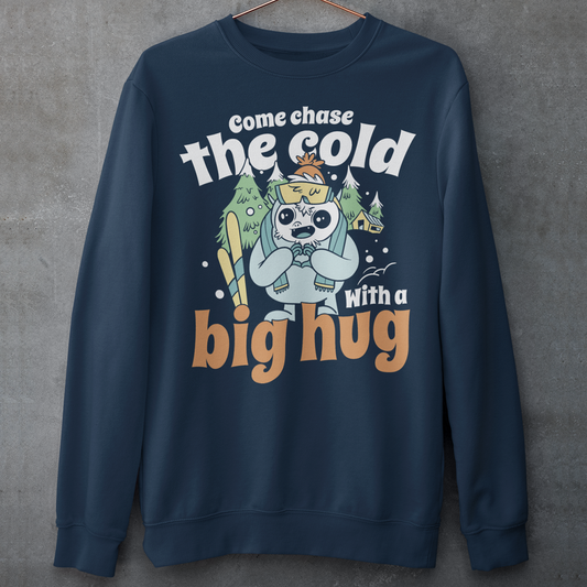 Hit the slopes in style with this playful Yeti Skiing sweatshirt! Featuring a whimsical illustration of a friendly yeti standing in the snow, this design pairs perfectly with the cozy, heartwarming message: "Come chase the cold with a big hug." Whether you're a winter sports enthusiast or just love mythical creatures with a soft side, this tee wraps comfort, humor, and chill vibes into one awesome package.