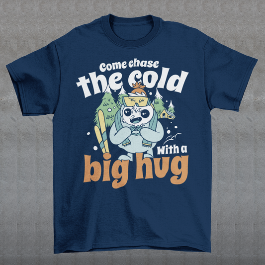Hit the slopes in style with this playful Yeti Skiing t-shirt! Featuring a whimsical illustration of a friendly yeti standing in the snow, this design pairs perfectly with the cozy, heartwarming message: "Come chase the cold with a big hug." Whether you're a winter sports enthusiast or just love mythical creatures with a soft side, this tee wraps comfort, humor, and chill vibes into one awesome package.