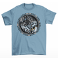 Steel blue t-shirt of a robot yin yang with text around "I FOR ONE WELCOME OUR NEW ROBOT OVERLORDS".